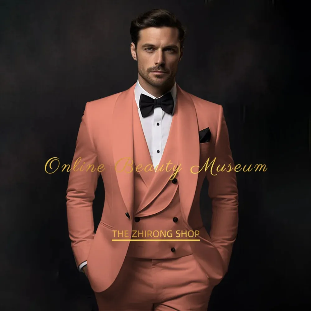 Elegant Hylan Tuxedo Suit for Men 3 Piece Set Jacket Vest Pants Classic Attire for Wedding Dating Host Prom Ball Party