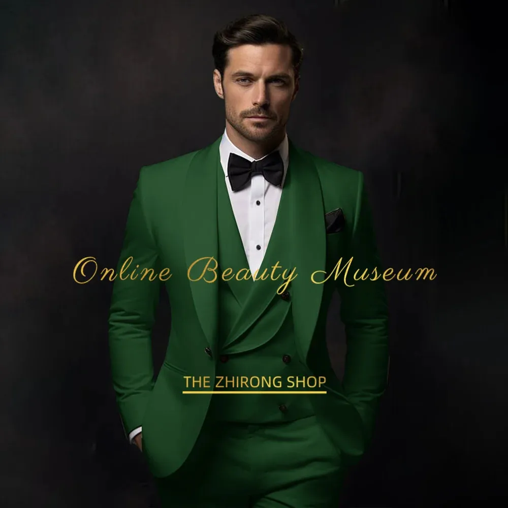 Elegant Hylan Tuxedo Suit for Men 3 Piece Set Jacket Vest Pants Classic Attire for Wedding Dating Host Prom Ball Party