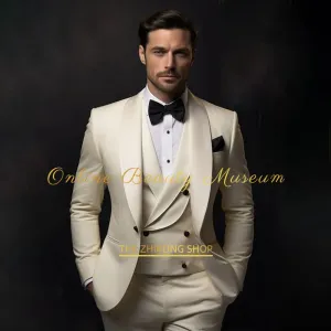 Elegant Hylan Tuxedo Suit for Men 3 Piece Set Jacket Vest Pants Classic Attire for Wedding Dating Host Prom Ball Party