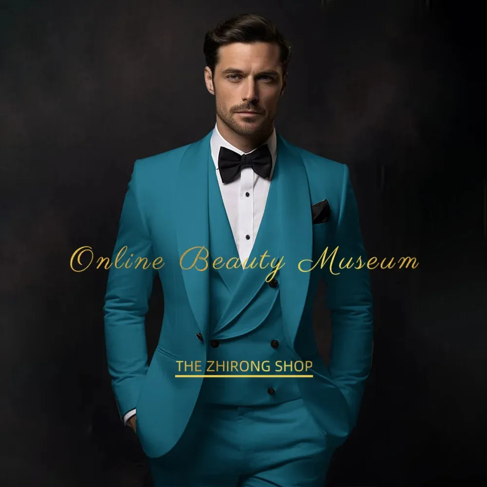 Elegant Hylan Tuxedo Suit for Men 3 Piece Set Jacket Vest Pants Classic Attire for Wedding Dating Host Prom Ball Party
