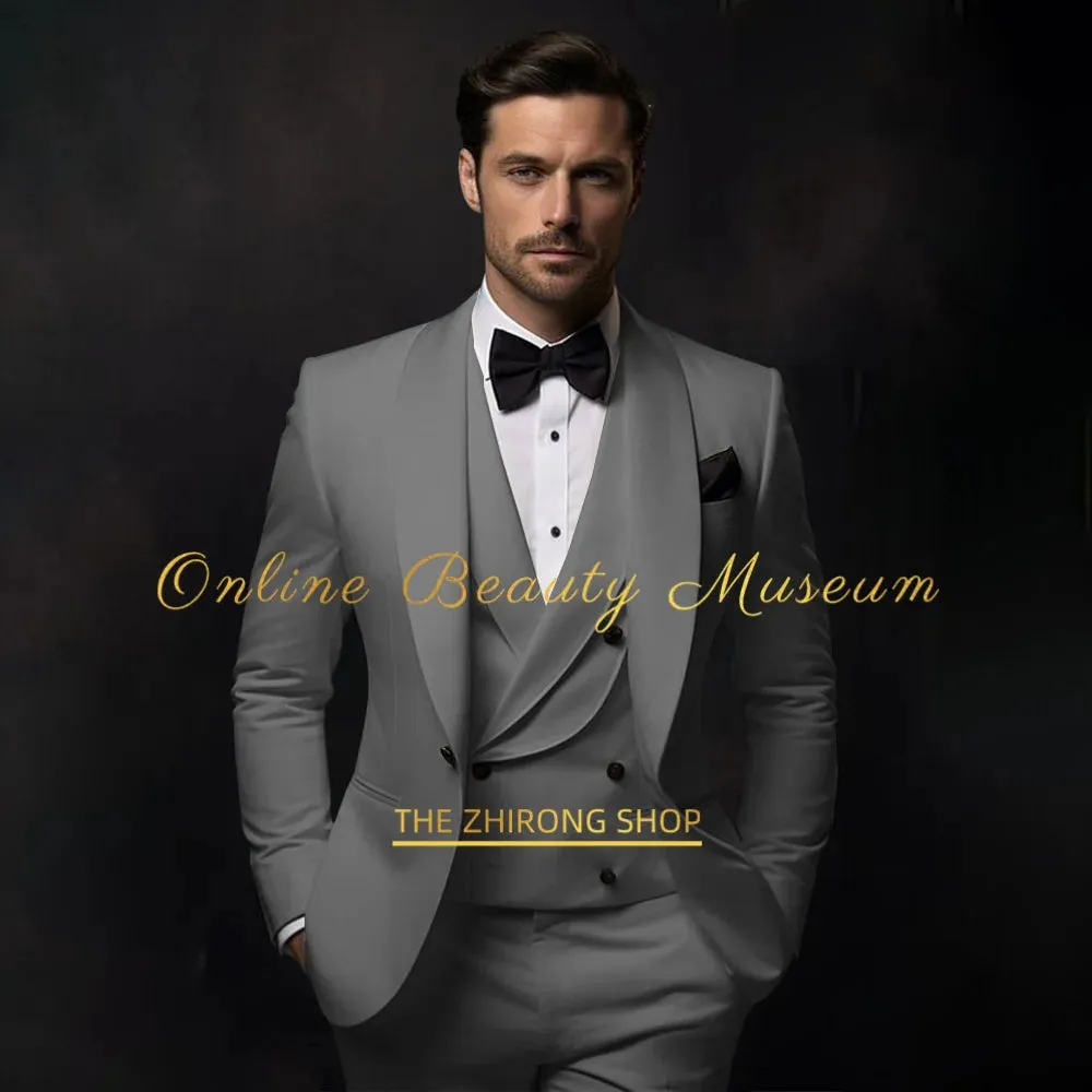 Elegant Hylan Tuxedo Suit for Men 3 Piece Set Jacket Vest Pants Classic Attire for Wedding Dating Host Prom Ball Party