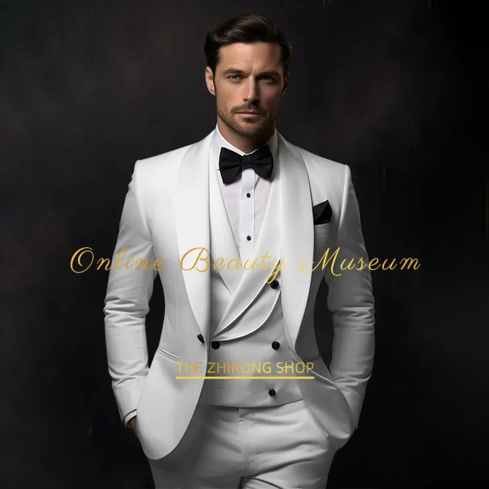 Elegant Hylan Tuxedo Suit for Men 3 Piece Set Jacket Vest Pants Classic Attire for Wedding Dating Host Prom Ball Party