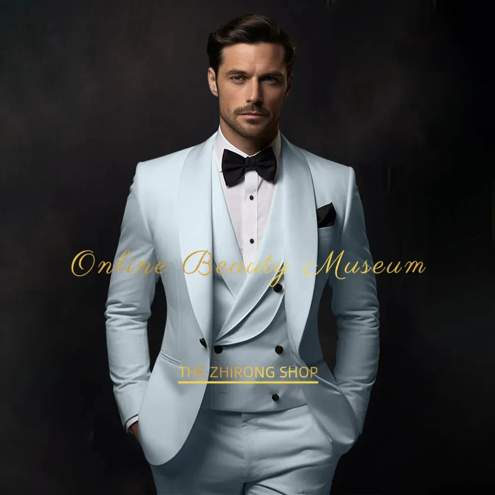 Elegant Hylan Tuxedo Suit for Men 3 Piece Set Jacket Vest Pants Classic Attire for Wedding Dating Host Prom Ball Party