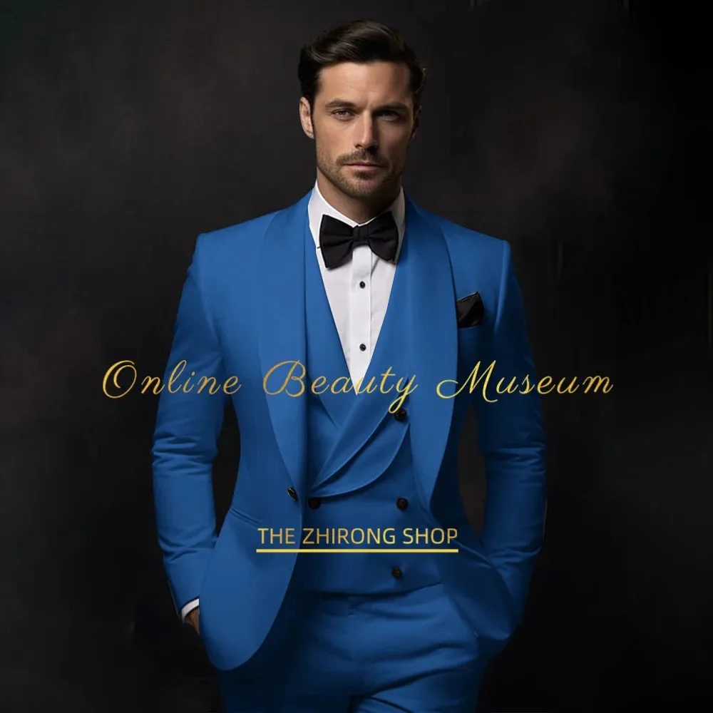 Elegant Hylan Tuxedo Suit for Men 3 Piece Set Jacket Vest Pants Classic Attire for Wedding Dating Host Prom Ball Party