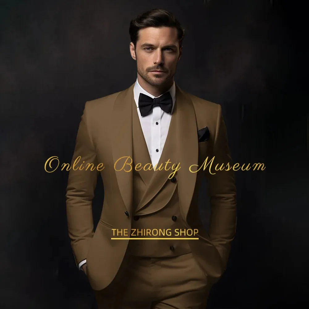 Elegant Hylan Tuxedo Suit for Men 3 Piece Set Jacket Vest Pants Classic Attire for Wedding Dating Host Prom Ball Party