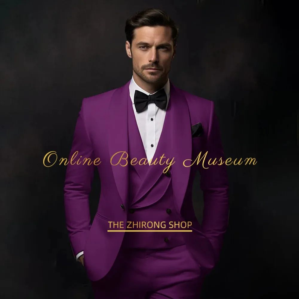 Elegant Hylan Tuxedo Suit for Men 3 Piece Set Jacket Vest Pants Classic Attire for Wedding Dating Host Prom Ball Party