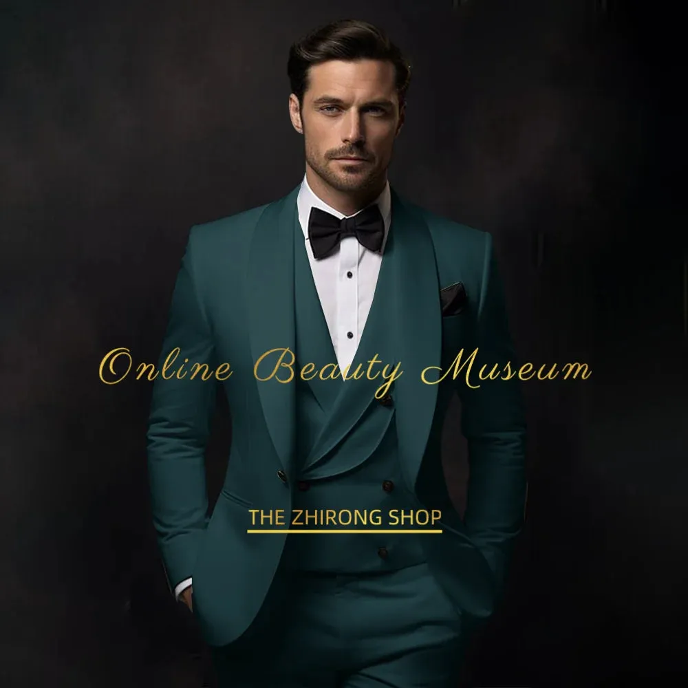 Elegant Hylan Tuxedo Suit for Men 3 Piece Set Jacket Vest Pants Classic Attire for Wedding Dating Host Prom Ball Party