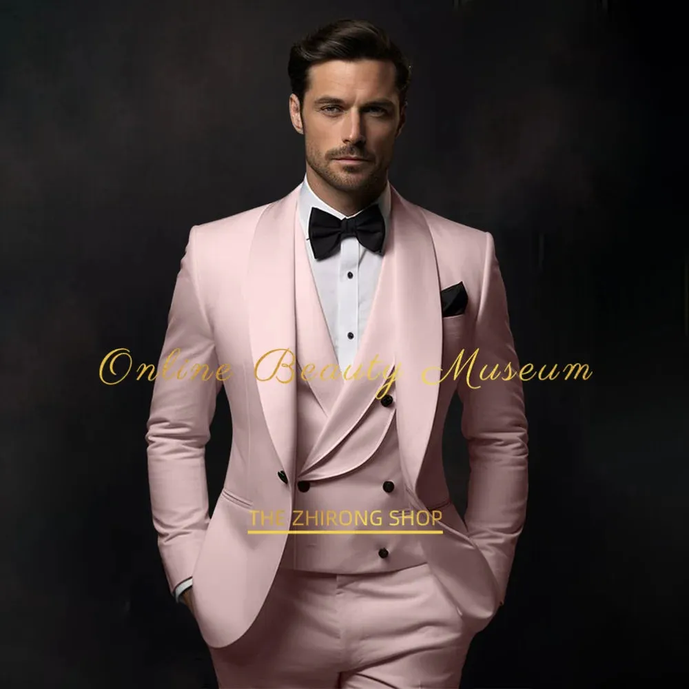 Elegant Hylan Tuxedo Suit for Men 3 Piece Set Jacket Vest Pants Classic Attire for Wedding Dating Host Prom Ball Party