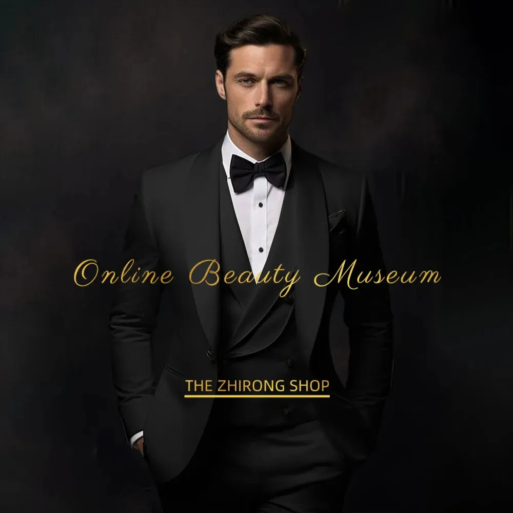 Elegant Hylan Tuxedo Suit for Men 3 Piece Set Jacket Vest Pants Classic Attire for Wedding Dating Host Prom Ball Party