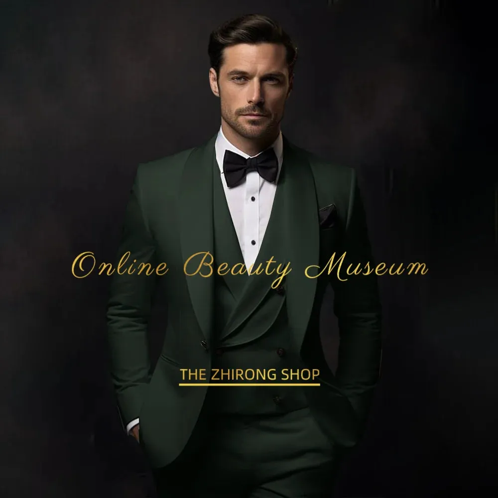 Elegant Hylan Tuxedo Suit for Men 3 Piece Set Jacket Vest Pants Classic Attire for Wedding Dating Host Prom Ball Party