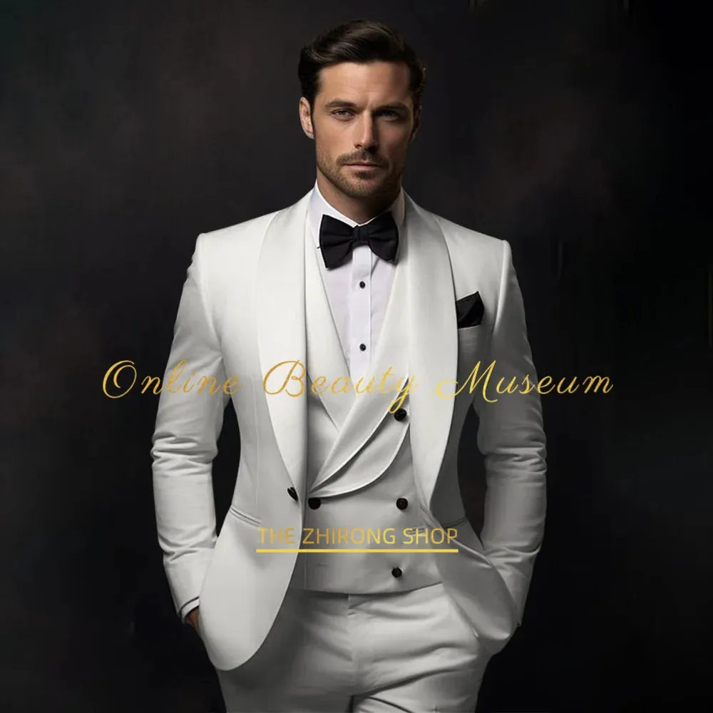 Elegant Hylan Tuxedo Suit for Men 3 Piece Set Jacket Vest Pants Classic Attire for Wedding Dating Host Prom Ball Party