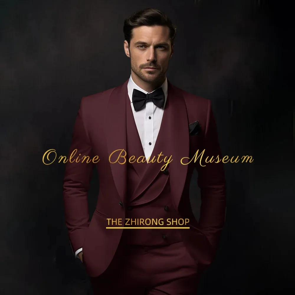 Elegant Hylan Tuxedo Suit for Men 3 Piece Set Jacket Vest Pants Classic Attire for Wedding Dating Host Prom Ball Party