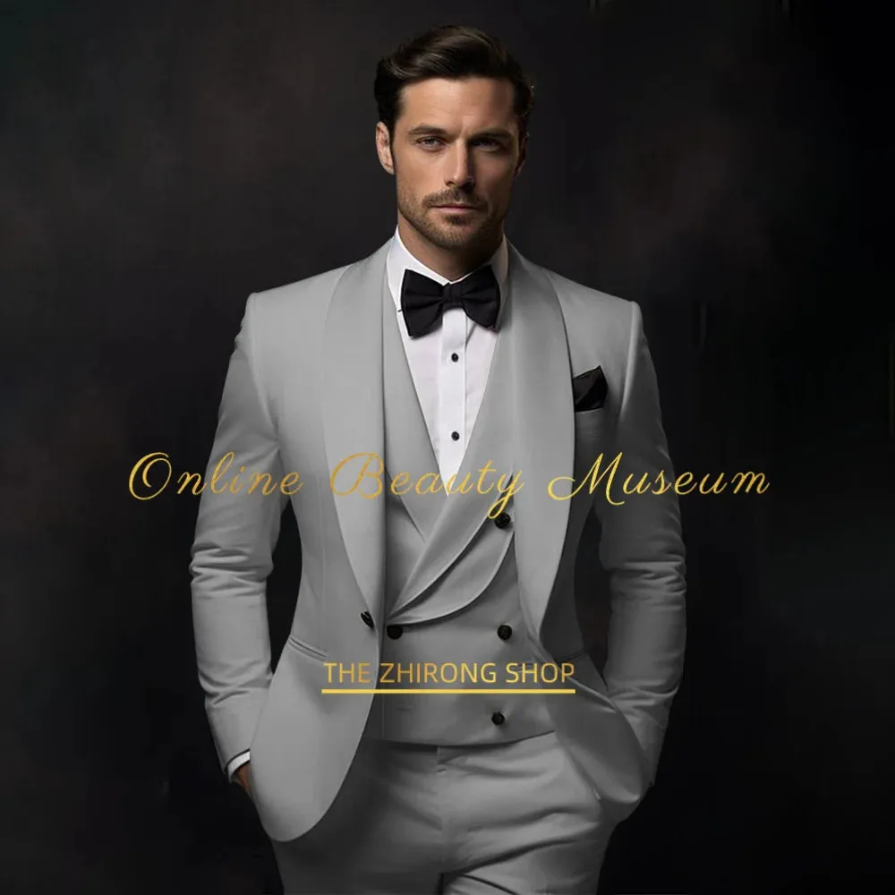 Elegant Hylan Tuxedo Suit for Men 3 Piece Set Jacket Vest Pants Classic Attire for Wedding Dating Host Prom Ball Party