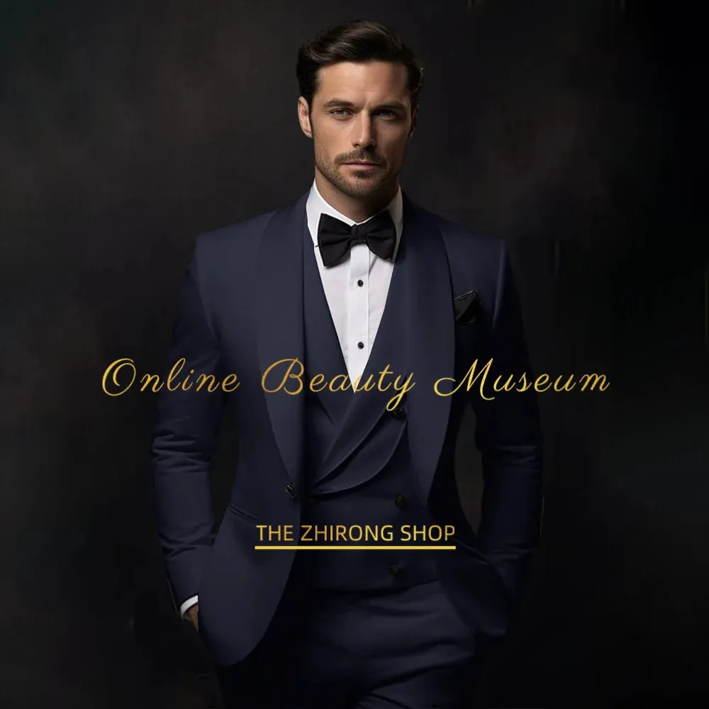 Elegant Hylan Tuxedo Suit for Men 3 Piece Set Jacket Vest Pants Classic Attire for Wedding Dating Host Prom Ball Party