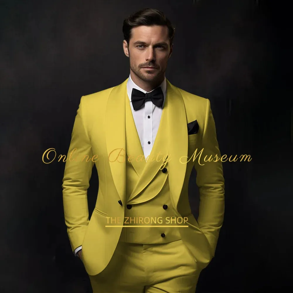 Elegant Hylan Tuxedo Suit for Men 3 Piece Set Jacket Vest Pants Classic Attire for Wedding Dating Host Prom Ball Party