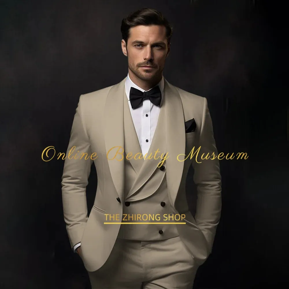 Elegant Hylan Tuxedo Suit for Men 3 Piece Set Jacket Vest Pants Classic Attire for Wedding Dating Host Prom Ball Party
