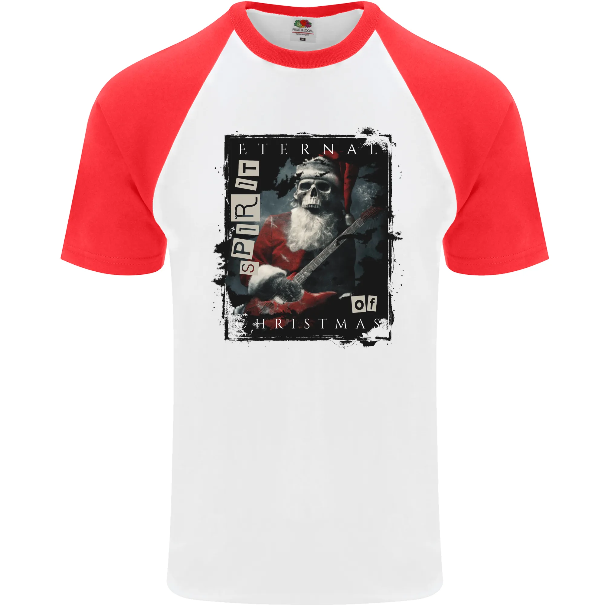 Eternal Spirit of Christmas Skull Guitar Rock Music Mens S/S Baseball T-Shirt
