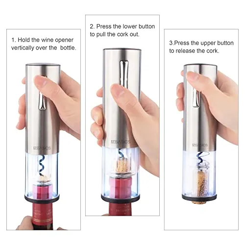 EZBASICS Electric Wine Bottle Opener kit Rechargeable Automatic Corkscrew contains Foil Cutter Vacuum Stopper and Wine Aerator Pourer with USB Charging Cable for Wine Lover 4-in-1 Gift Set, Silver