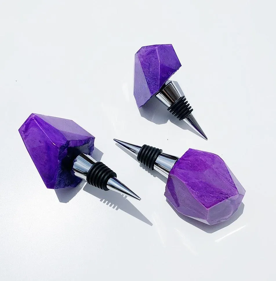 Faux Agate Resin Wine Stoppers | Stainless Steel Cork | Purple   Grey