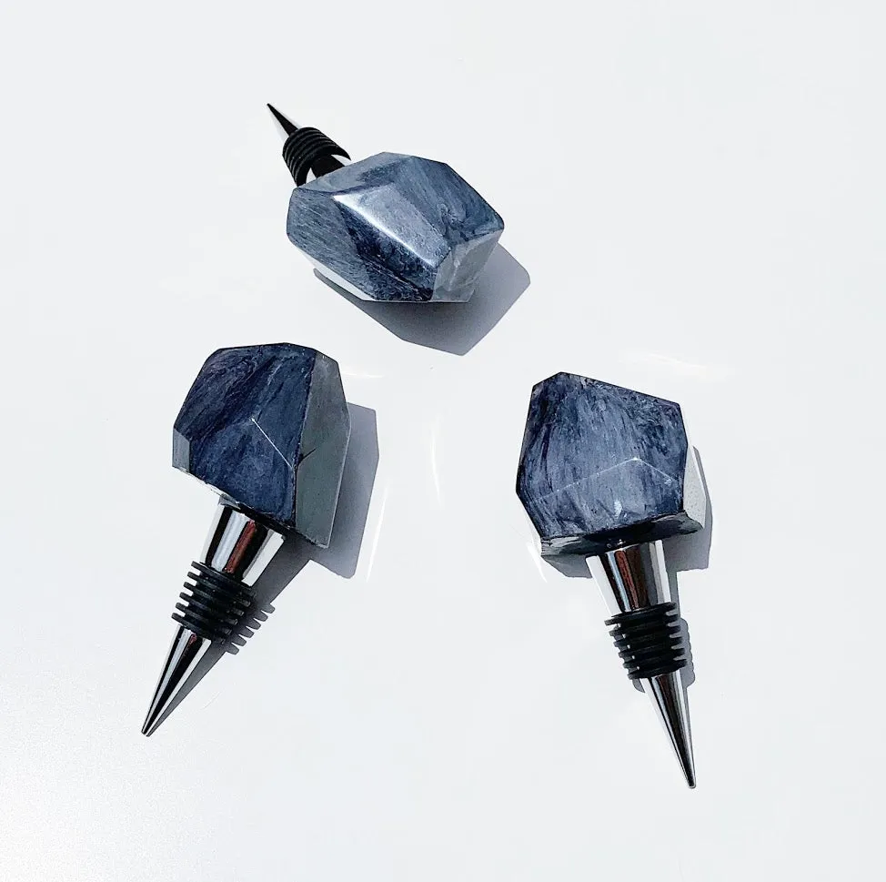 Faux Agate Resin Wine Stoppers | Stainless Steel Cork | Purple   Grey
