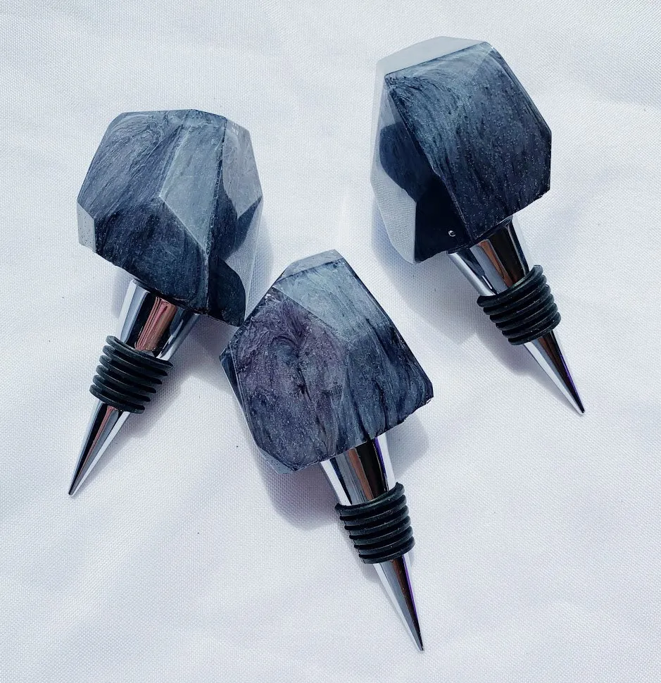 Faux Agate Resin Wine Stoppers | Stainless Steel Cork | Purple   Grey
