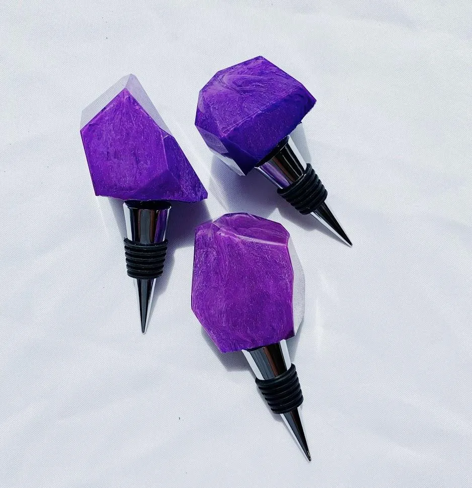 Faux Agate Resin Wine Stoppers | Stainless Steel Cork | Purple   Grey
