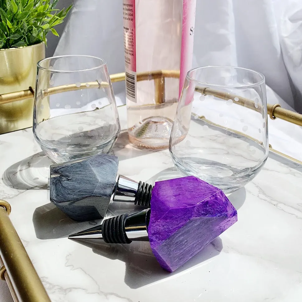 Faux Agate Resin Wine Stoppers | Stainless Steel Cork | Purple   Grey
