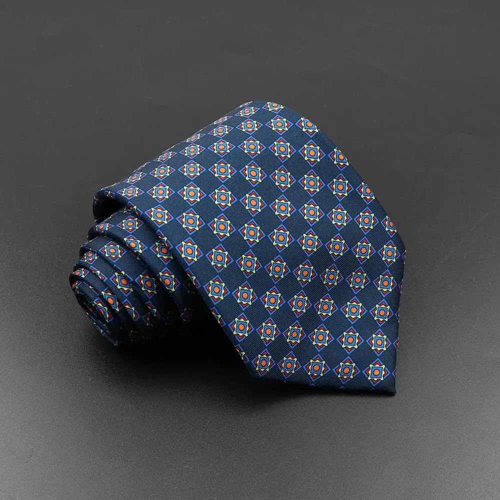 Flamarens - Navy & Orange Geometric Necktie