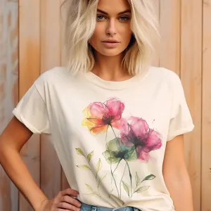 Flower Tee Sweet Poppy Watercolor Tshirt Cream