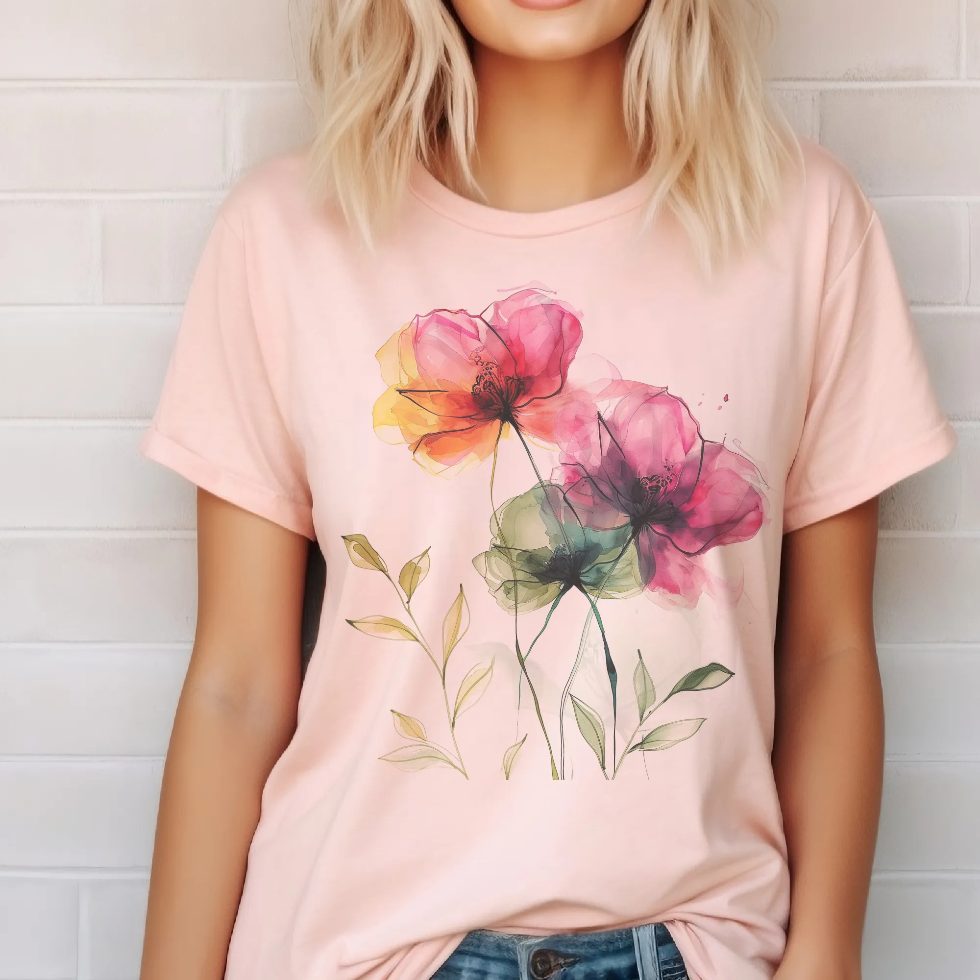 Flower Tee Sweet Poppy Watercolor Tshirt Cream