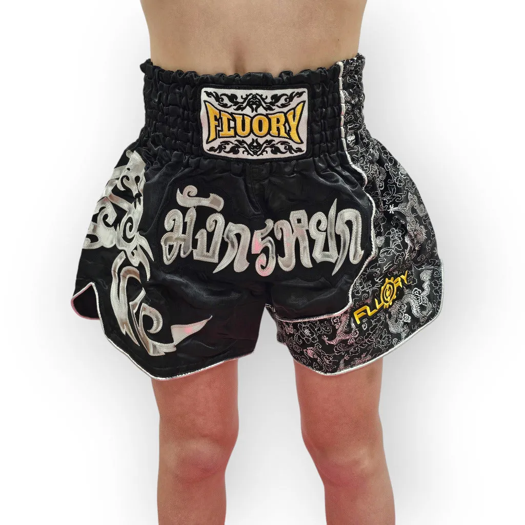 Fluory Silver Leaf Kids Muay Thai Shorts