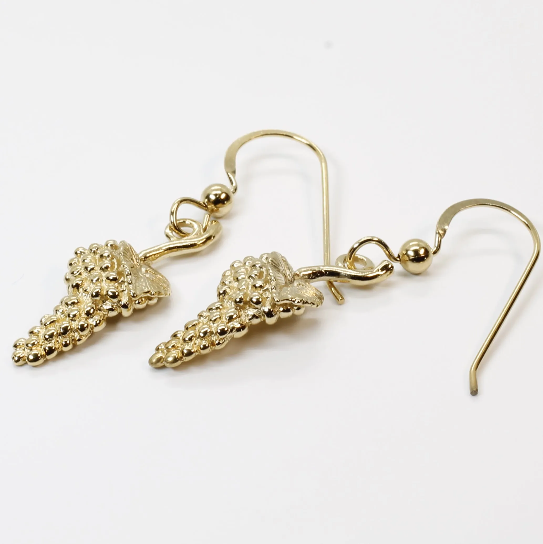 Gold Grape Cluster Earrings in 14kt Gold Vermeil Dangling on Gold French wires