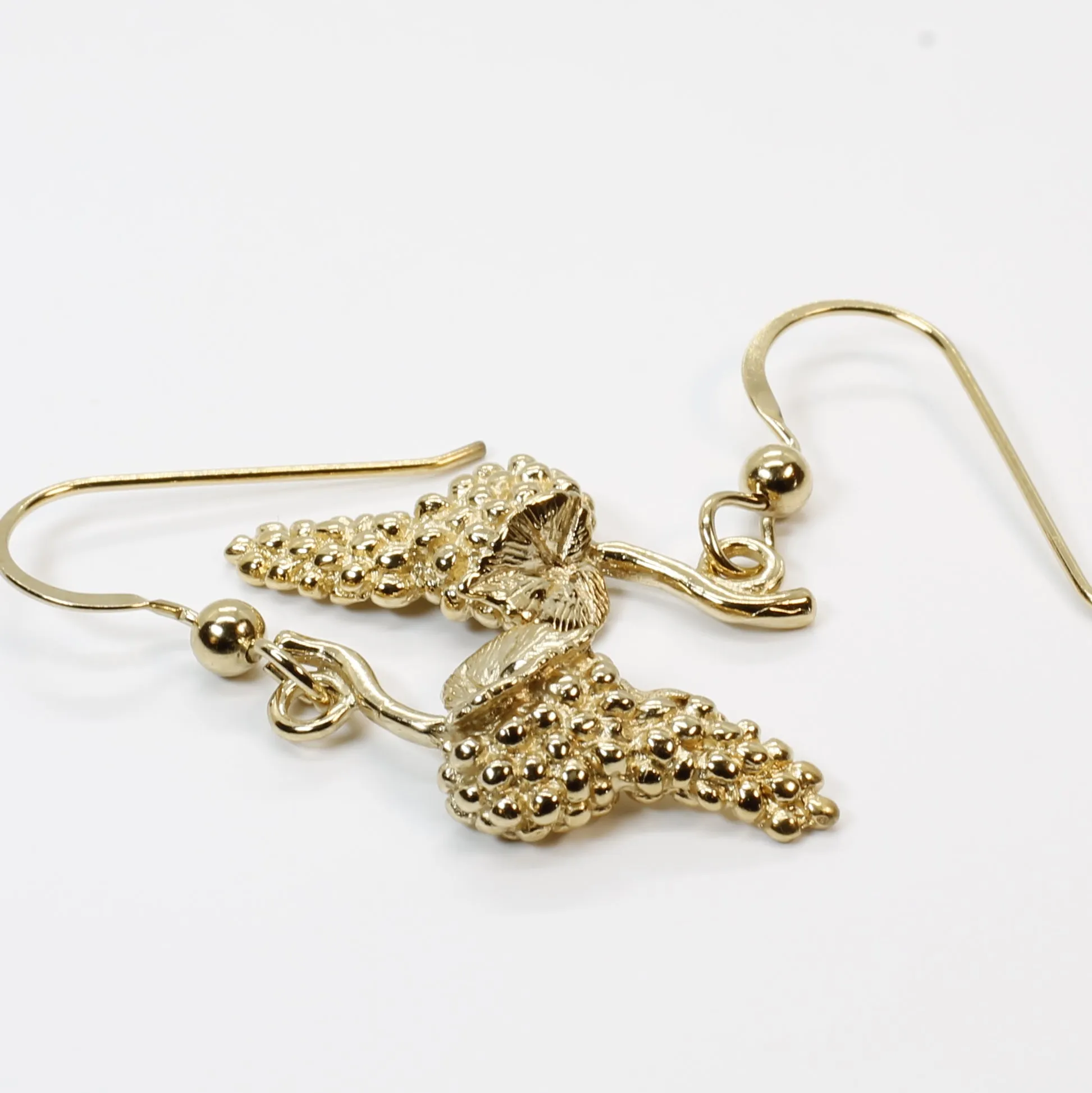 Gold Grape Cluster Earrings in 14kt Gold Vermeil Dangling on Gold French wires