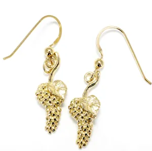 Gold Grape Cluster Earrings in 14kt Gold Vermeil Dangling on Gold French wires