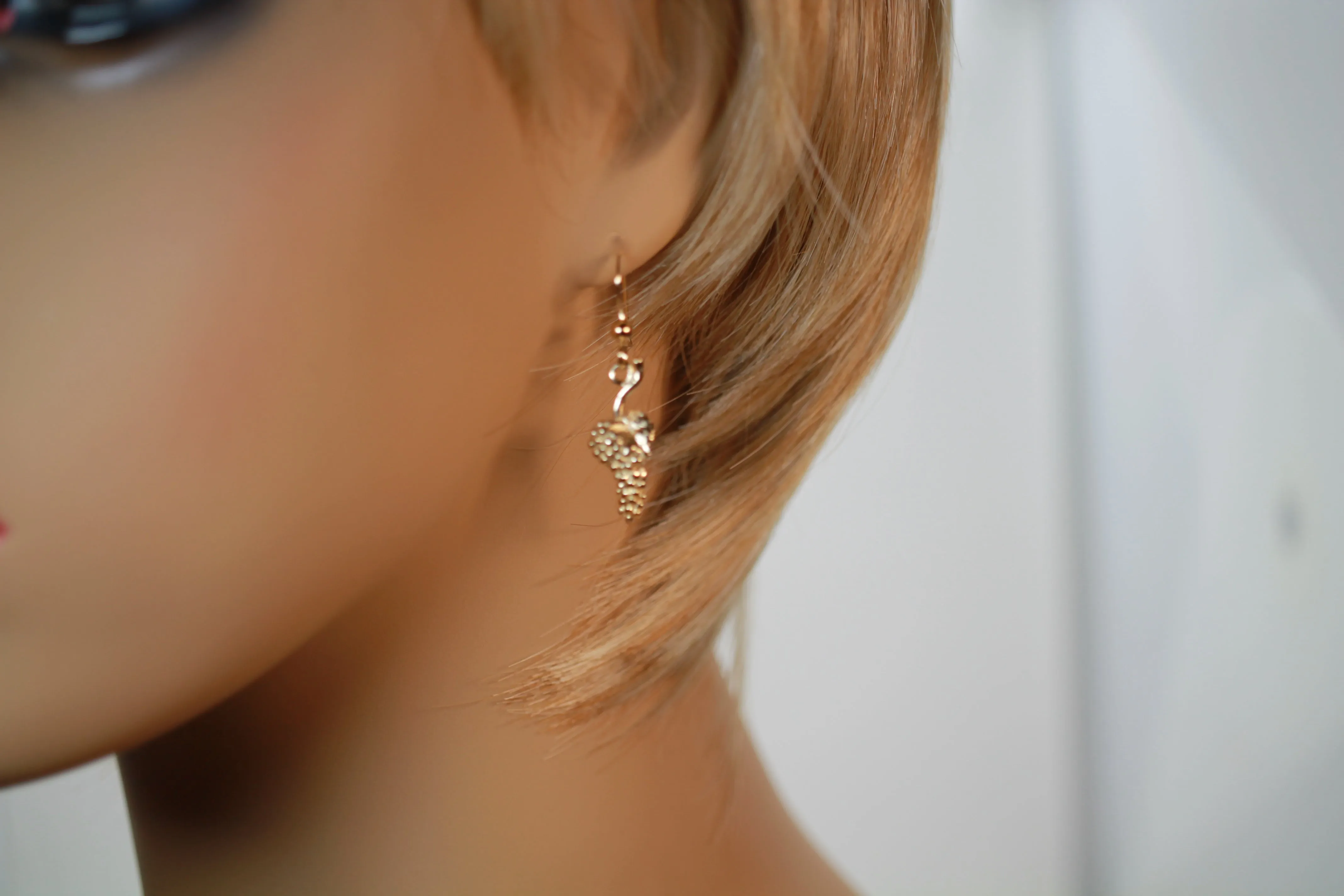 Gold Grape Cluster Earrings in 14kt Gold Vermeil Dangling on Gold French wires