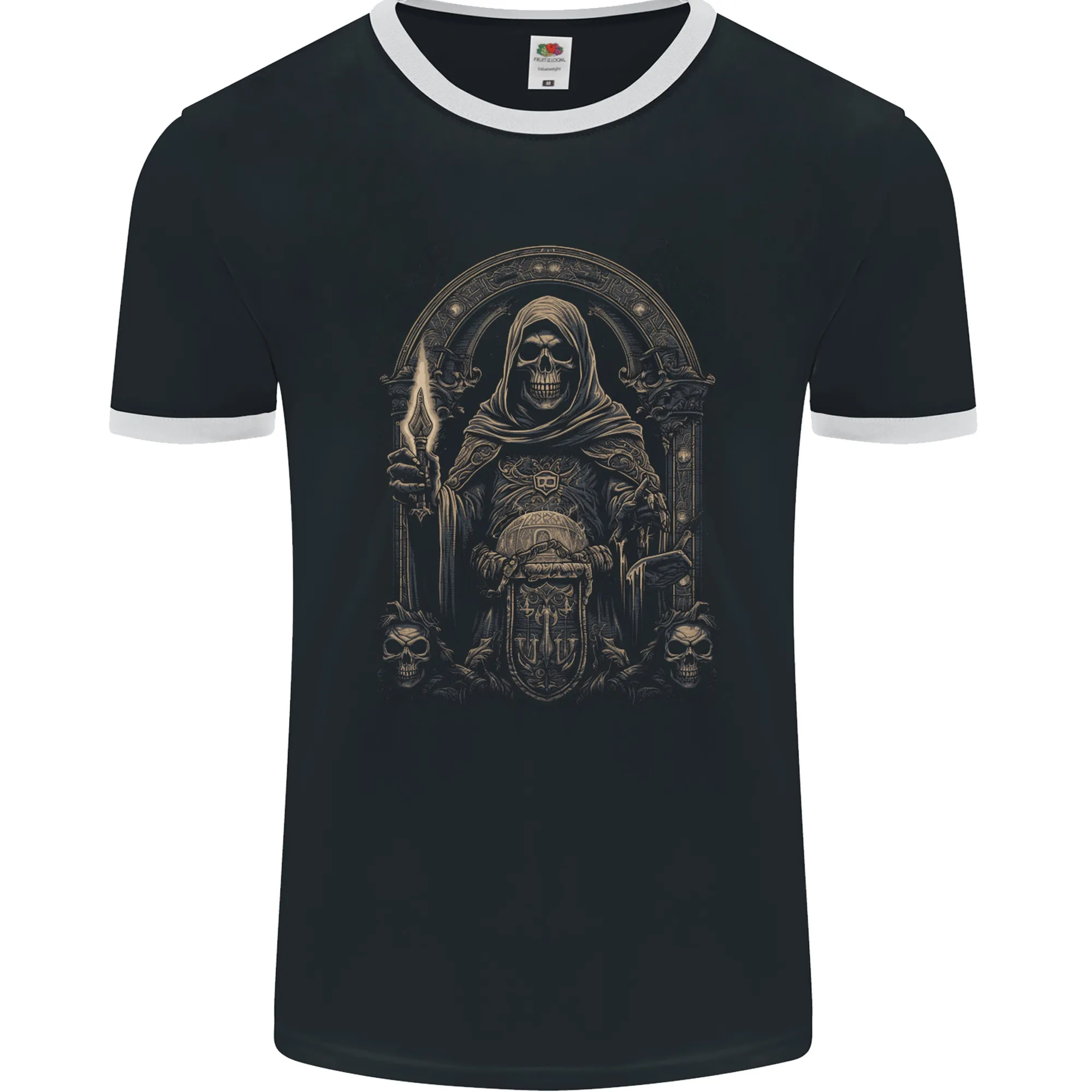 Gothic Grim Reaper Goth Heavy Metal Skull 7 Mens Ringer T-Shirt FotL