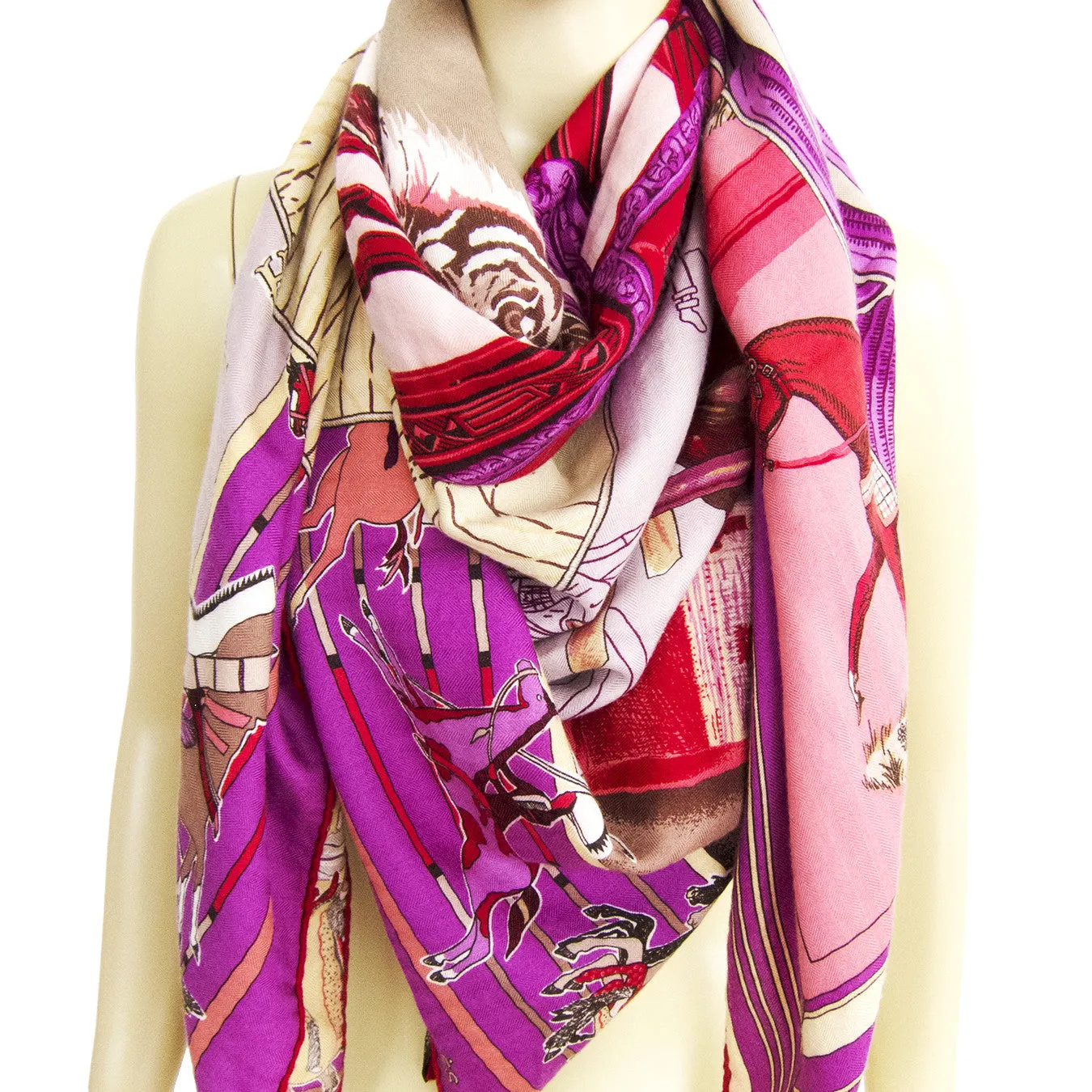 Hermes Carre en Carres Cashmere Silk Shawl Pink Purple GM Gorgeous