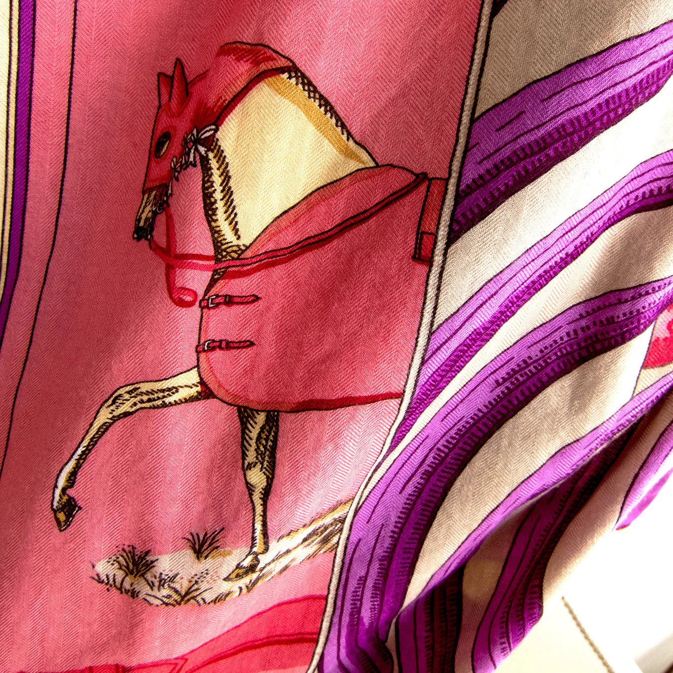 Hermes Carre en Carres Cashmere Silk Shawl Pink Purple GM Gorgeous
