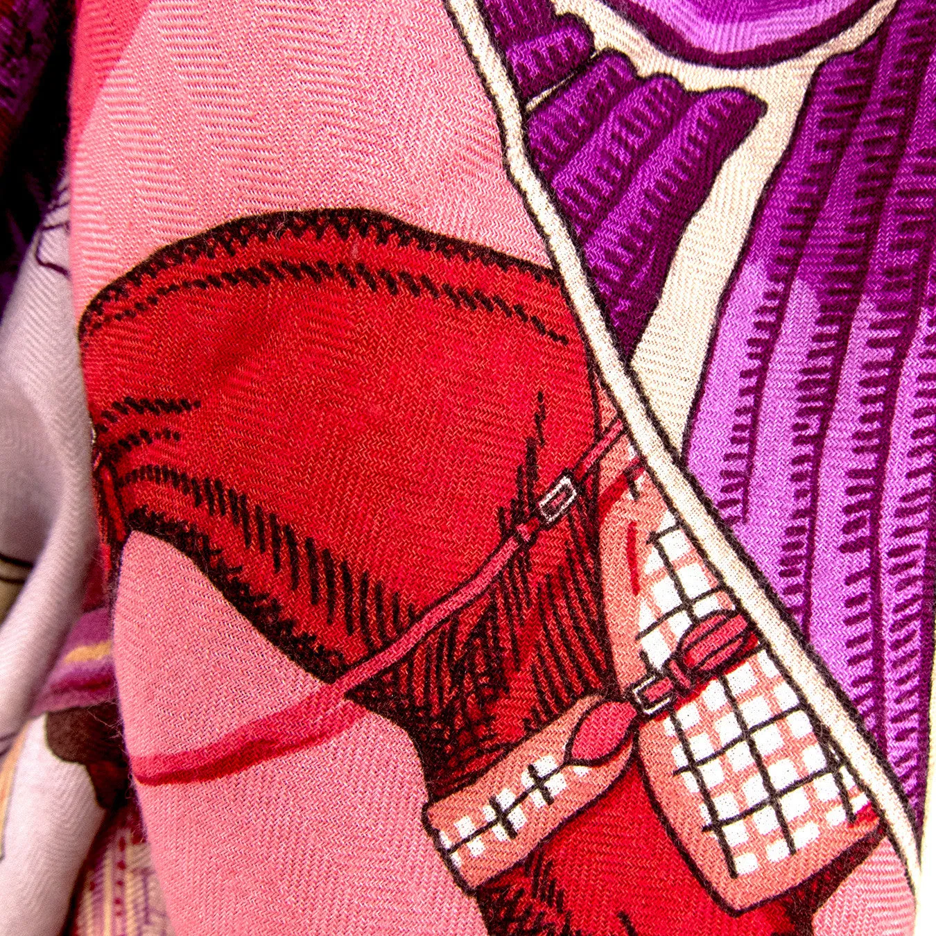 Hermes Carre en Carres Cashmere Silk Shawl Pink Purple GM Gorgeous