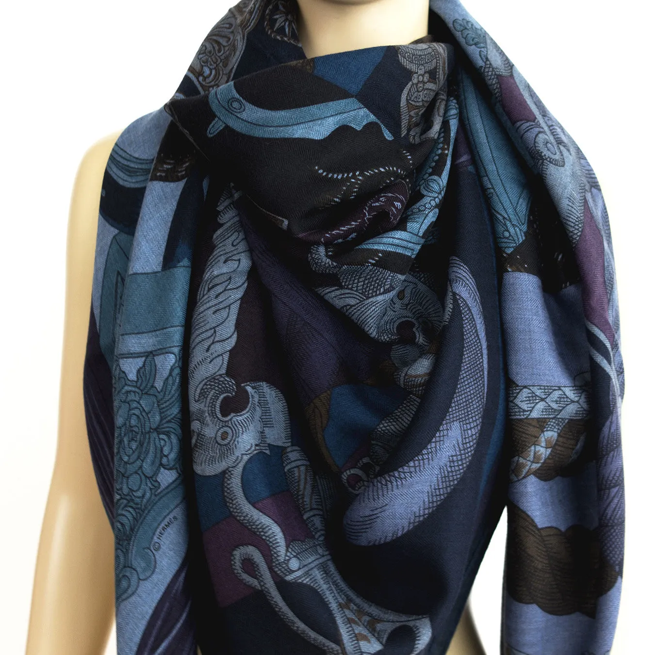 Hermes Cavalleria D'Etriers Cashmere Silk Shawl Scarf GM Fabulous