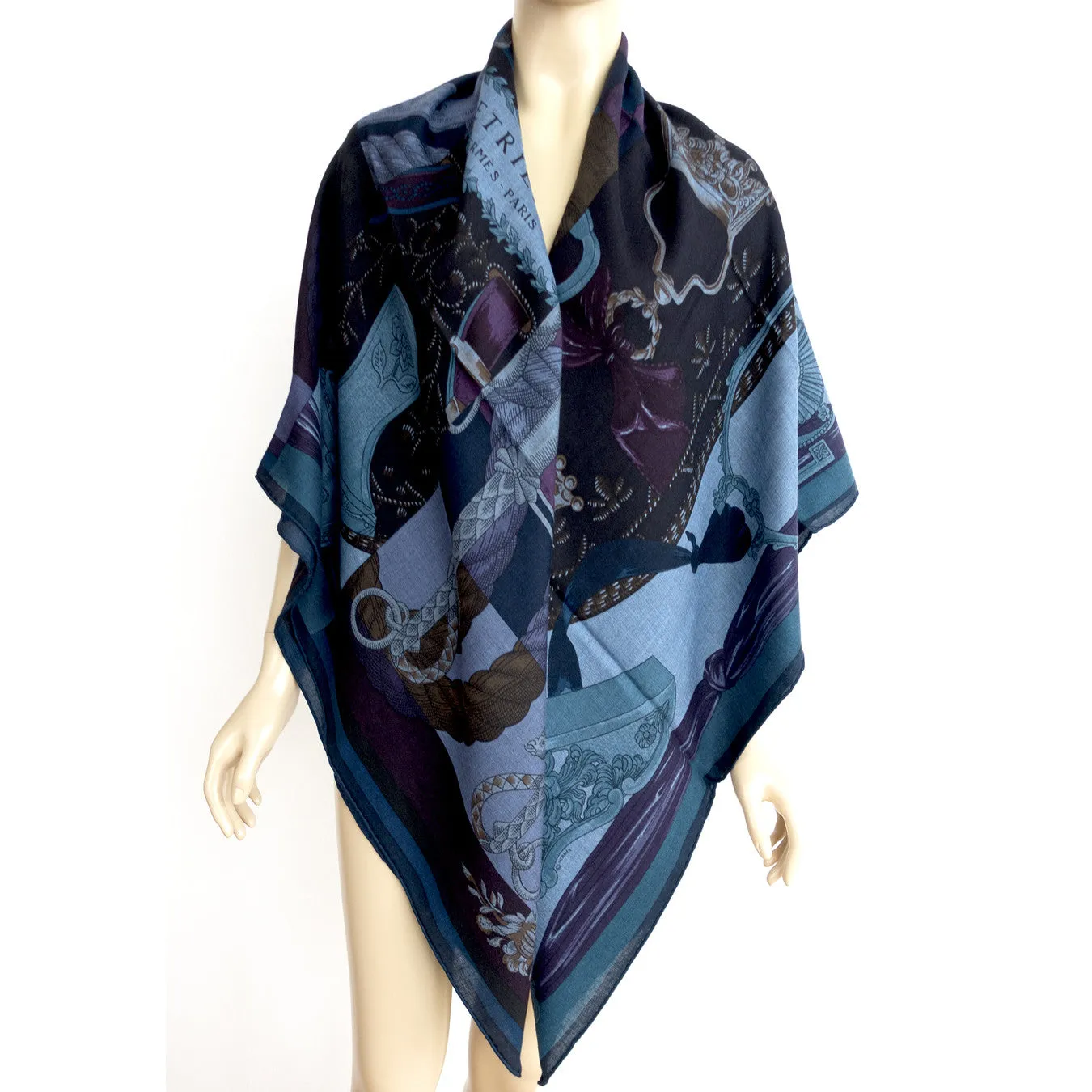 Hermes Cavalleria D'Etriers Cashmere Silk Shawl Scarf GM Fabulous