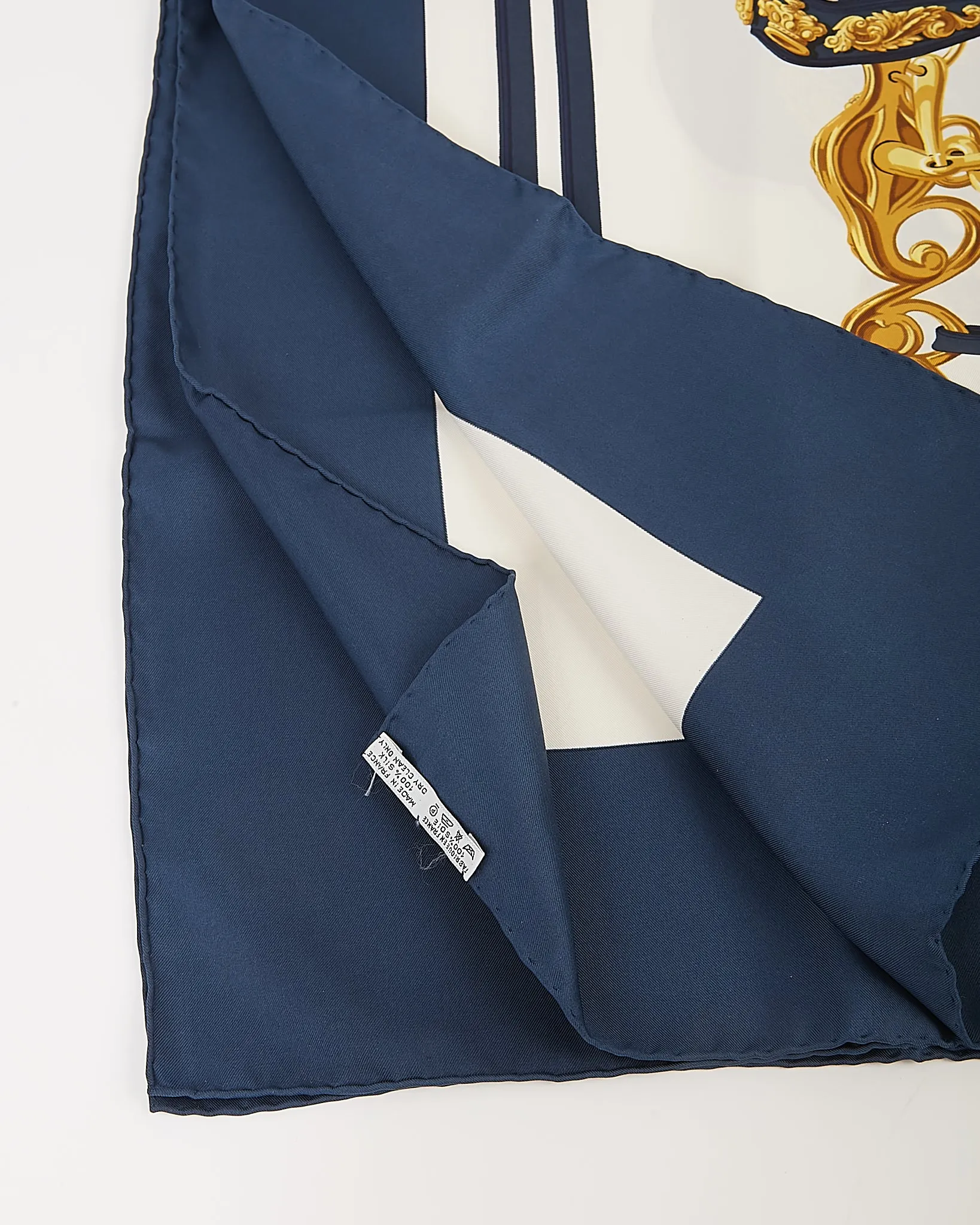 Hermes Navy/White Brides of Gala Silk Carre Scarf