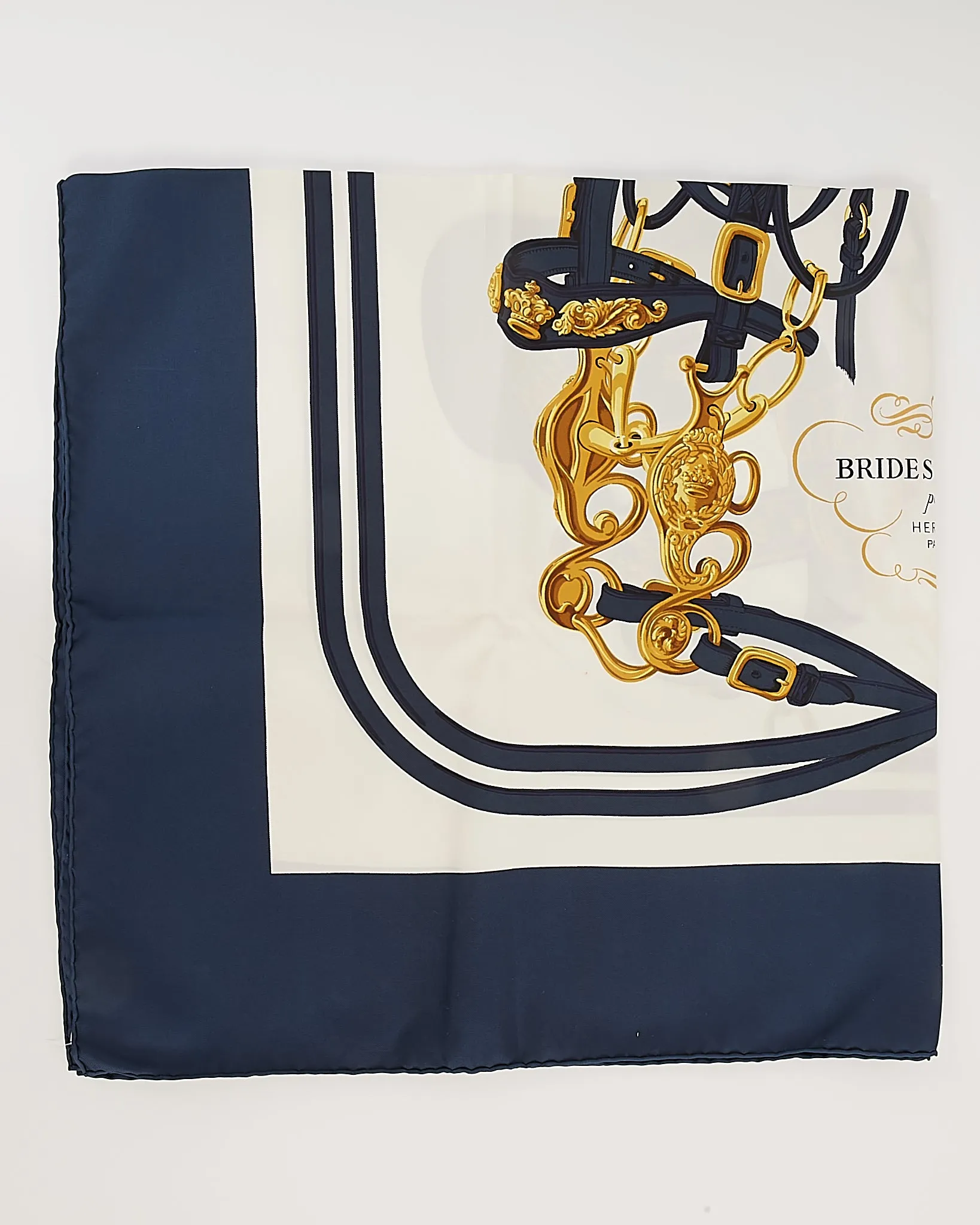 Hermes Navy/White Brides of Gala Silk Carre Scarf