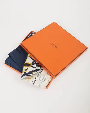 Hermes Navy/White Brides of Gala Silk Carre Scarf