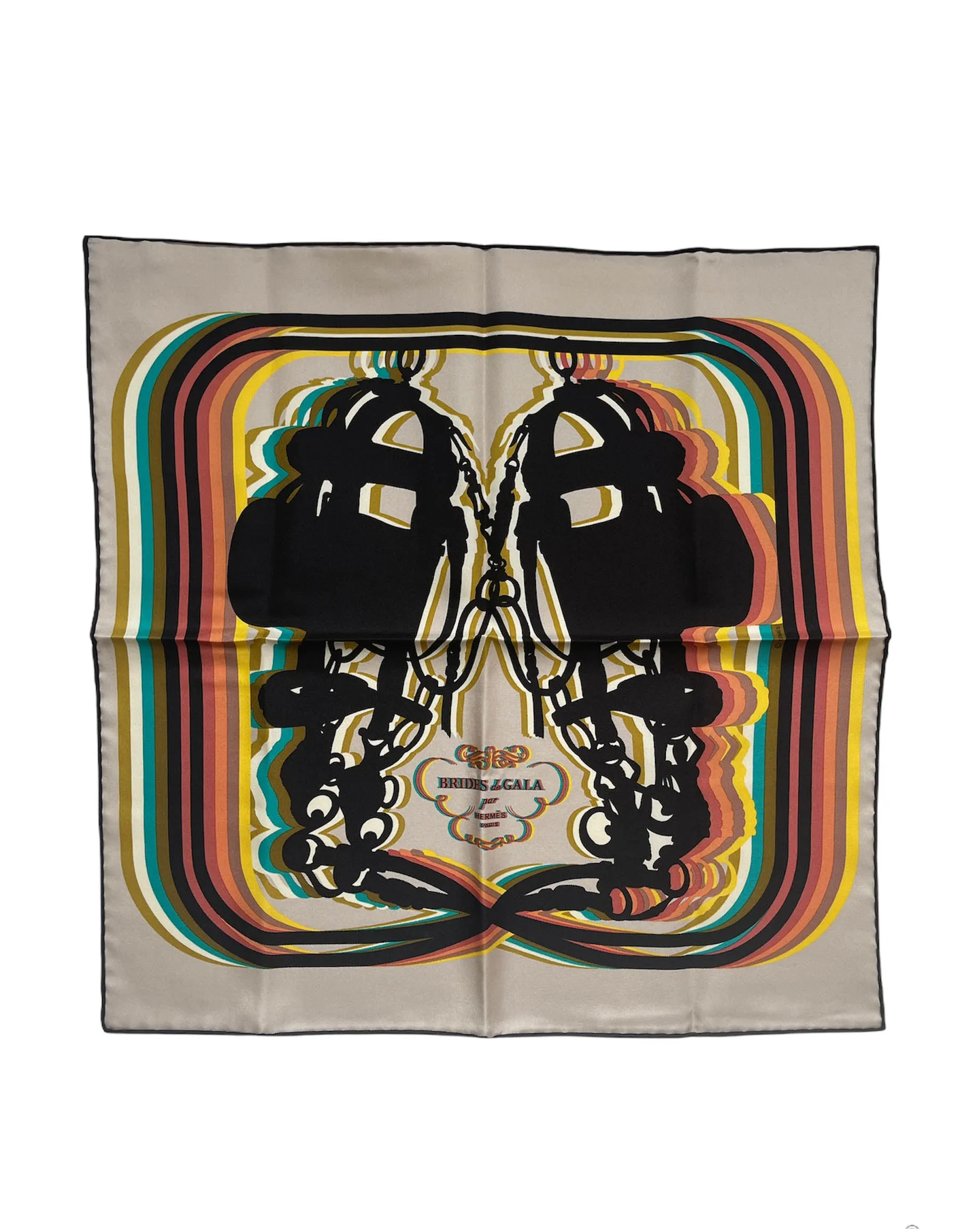 Hermes NEW Beige Brides de Gala Shadow Silk Pocket Square