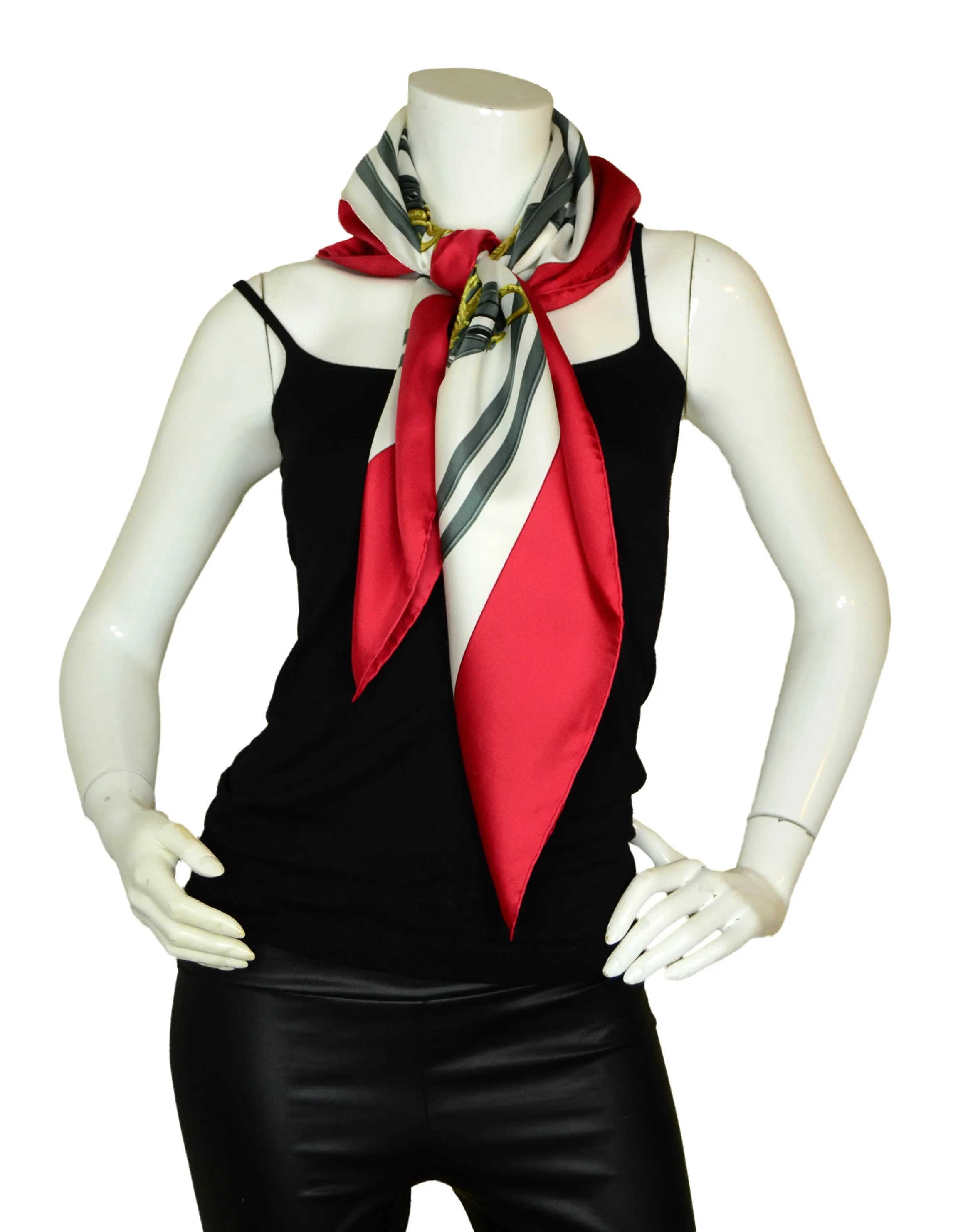Hermes Red/White Brides de Gala 90cm Silk Scarf