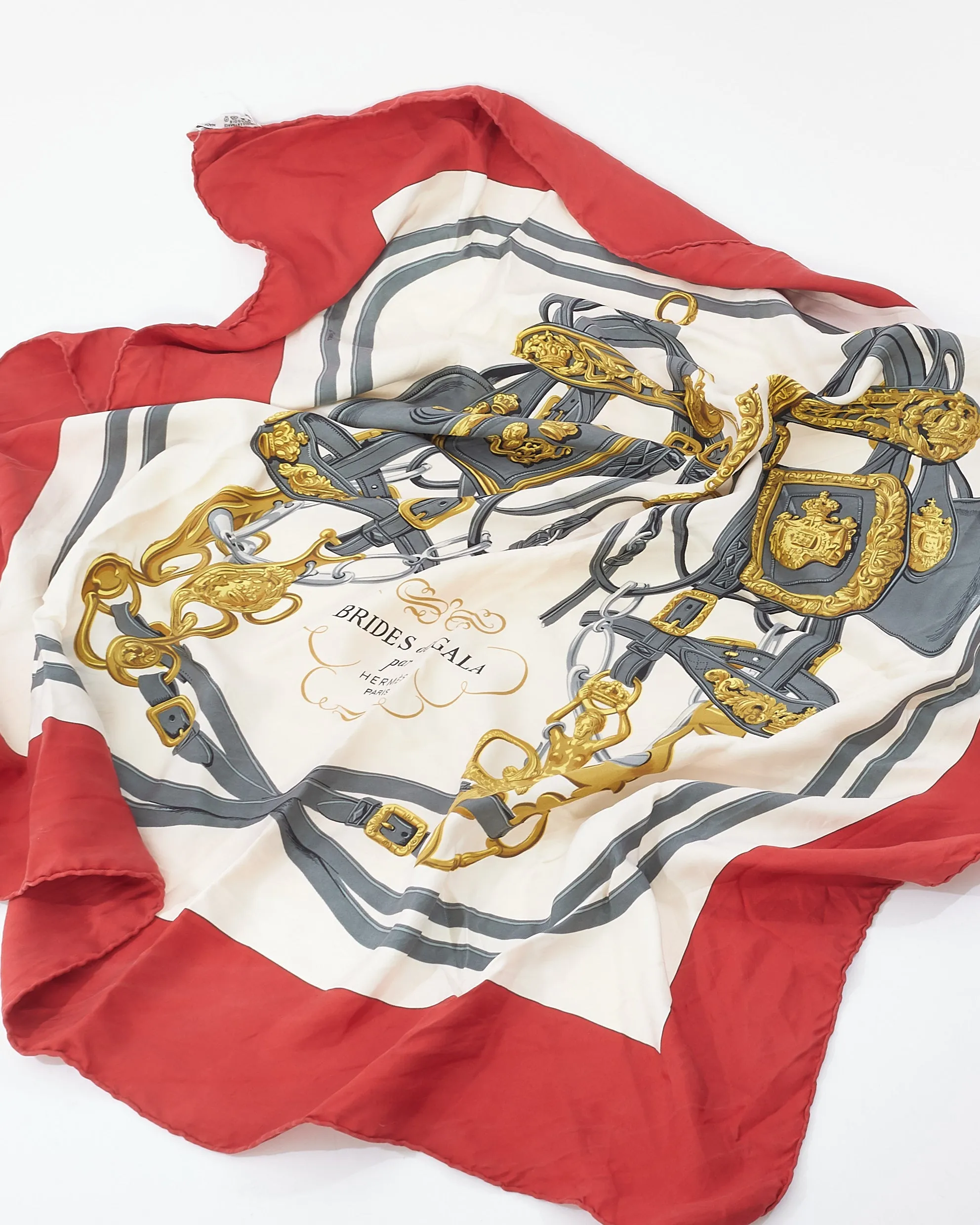 Hermès Red & White Multi "Brides De Gala" Silk Scarf
