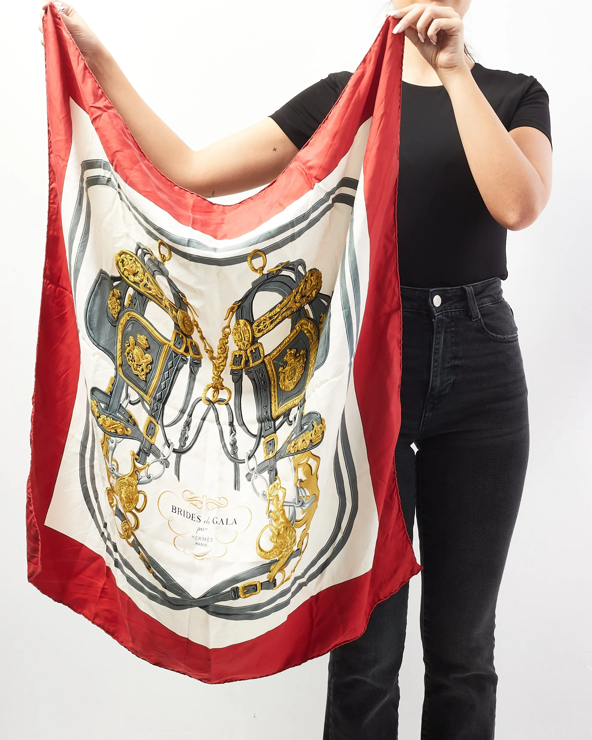 Hermès Red & White Multi "Brides De Gala" Silk Scarf
