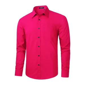 Hisdern Anti-wrinkle Hot Pink Men's  Dress Shirt For Gala & Formal Occasion Staple
