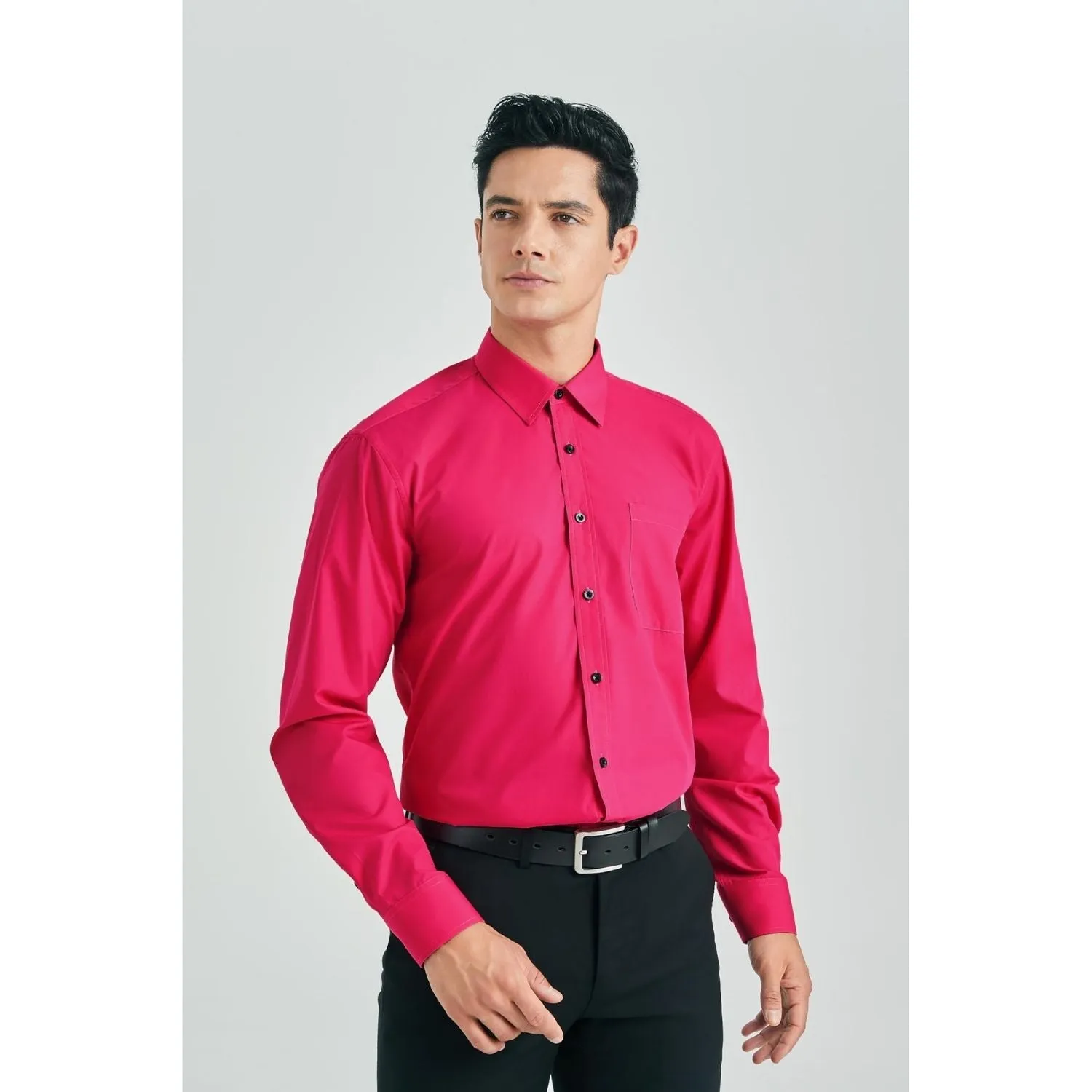 Hisdern Anti-wrinkle Hot Pink Men's  Dress Shirt For Gala & Formal Occasion Staple